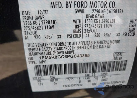 2023 Ford Explorer St from USA, damaged, VIN 1FM5K8GC6PGC43355